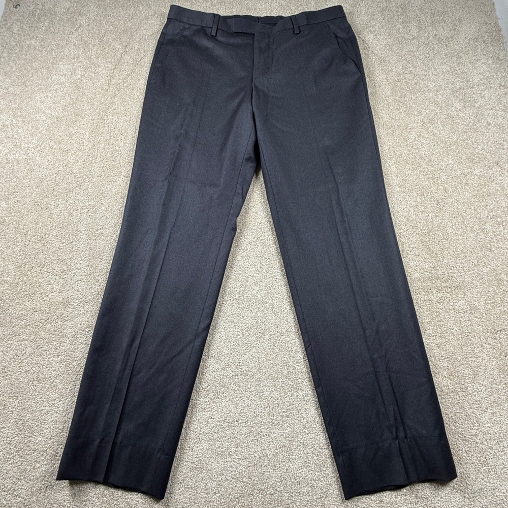 Hugo Boss Mens 35 Charcoal Grey Dress Pants Wool Blend Flat Front Trousers